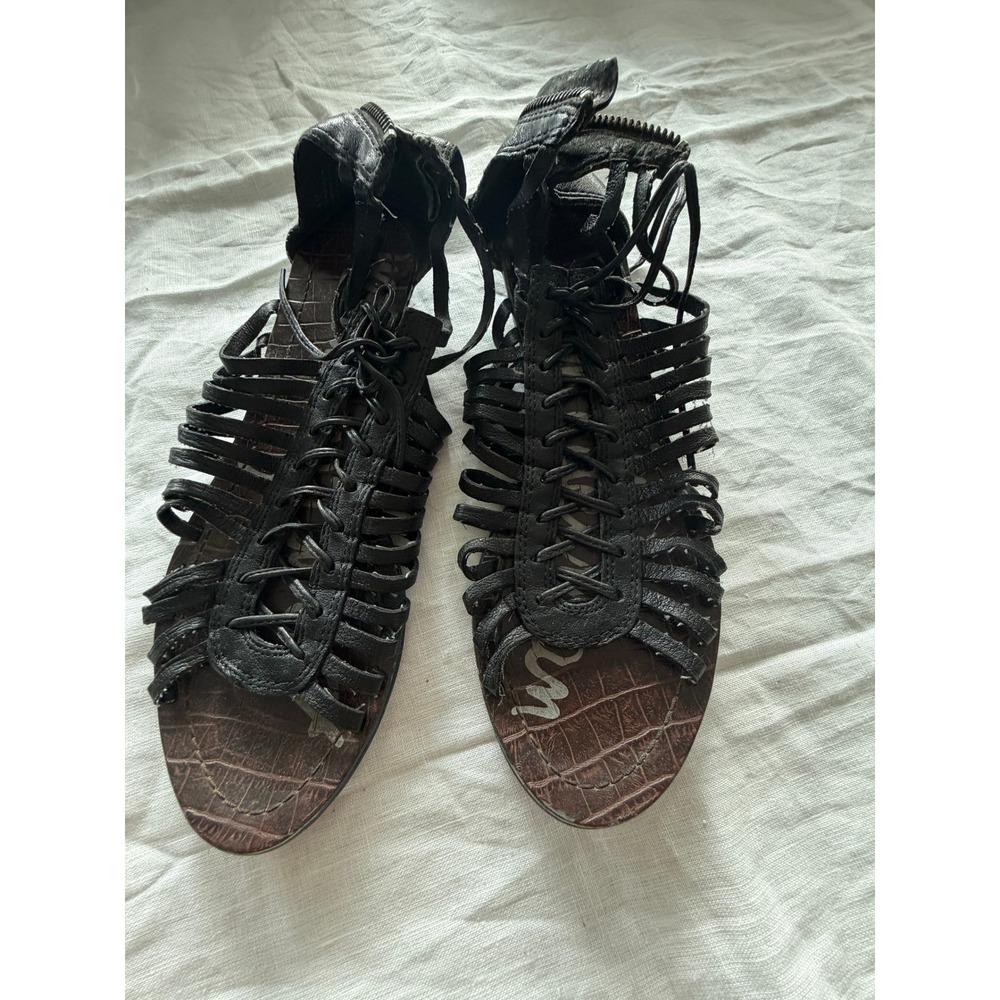 Sam Edelman Gladiator Sandals Womens 6.5 Black Fair Strappy Lace Festival Boho